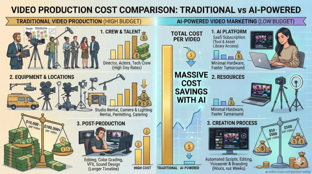 AI video marketing cost vs traditional production